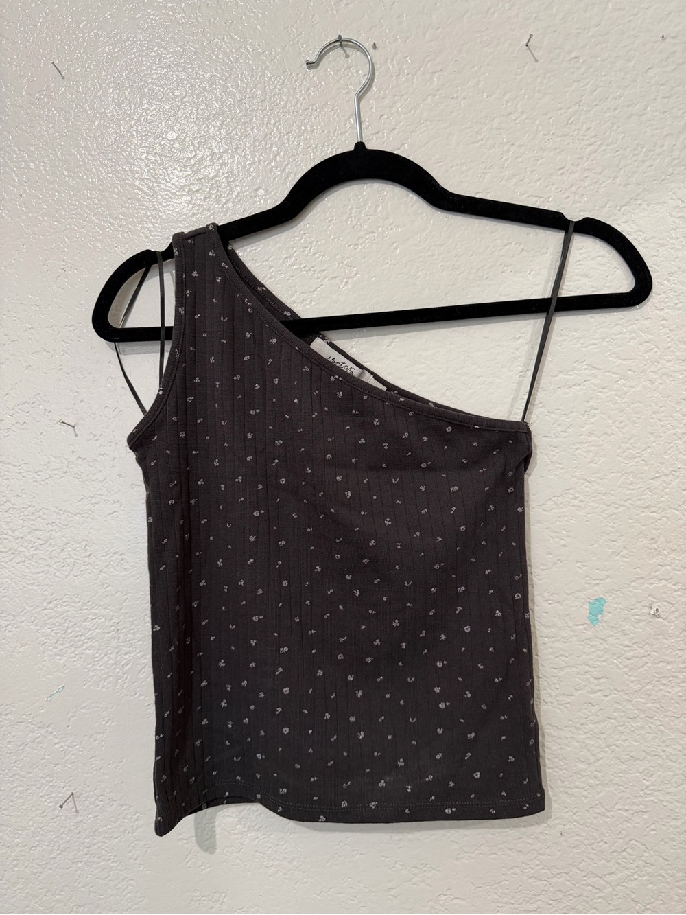 One-Shoulder dark gray Floral Tank Top